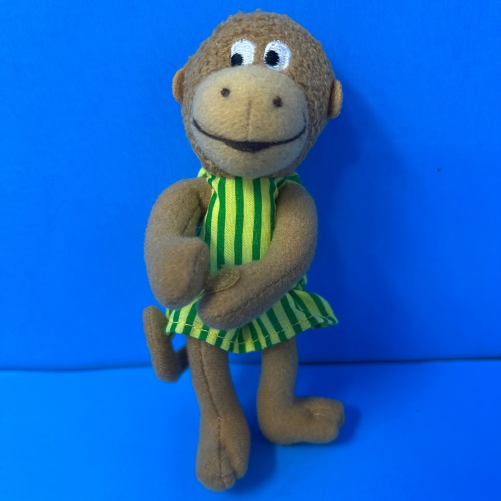 MerryMakers Five Little Monkeys Finger Puppet 5 inch Yellow Green Striped Dress